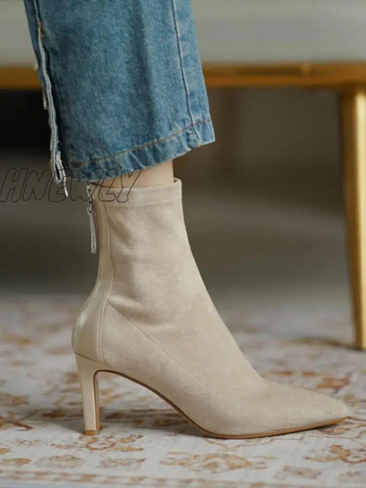 Hnewly - Pointed-Toe Split-Joint Zipper Boots Sock