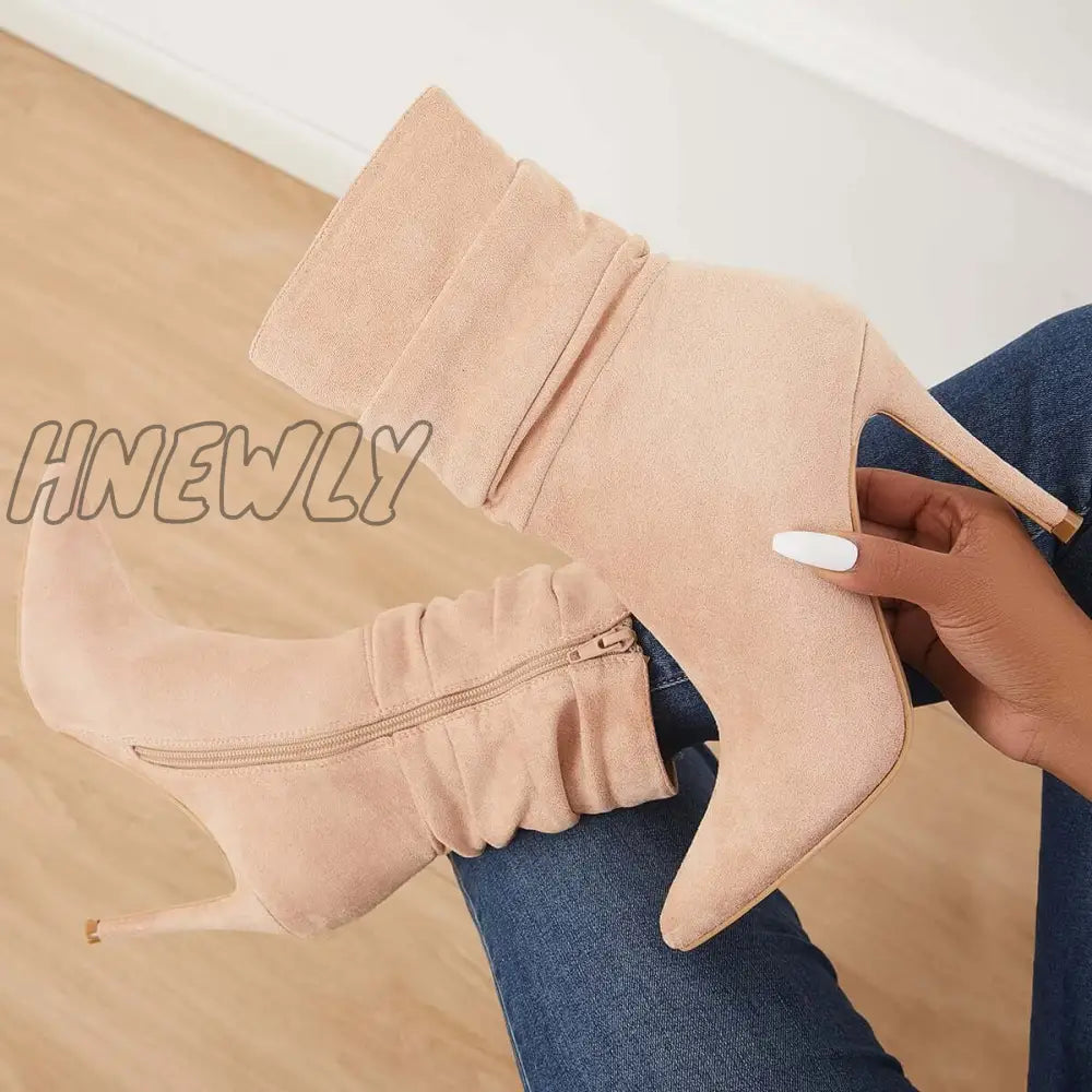 Hnewly Pointed Toe Stiletto Short Boots High Heel Ankle Sock Booties