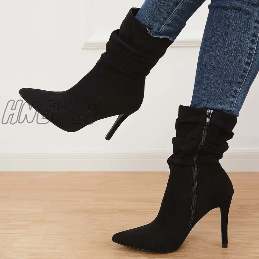 Hnewly Pointed Toe Stiletto Short Boots High Heel Ankle Sock Booties