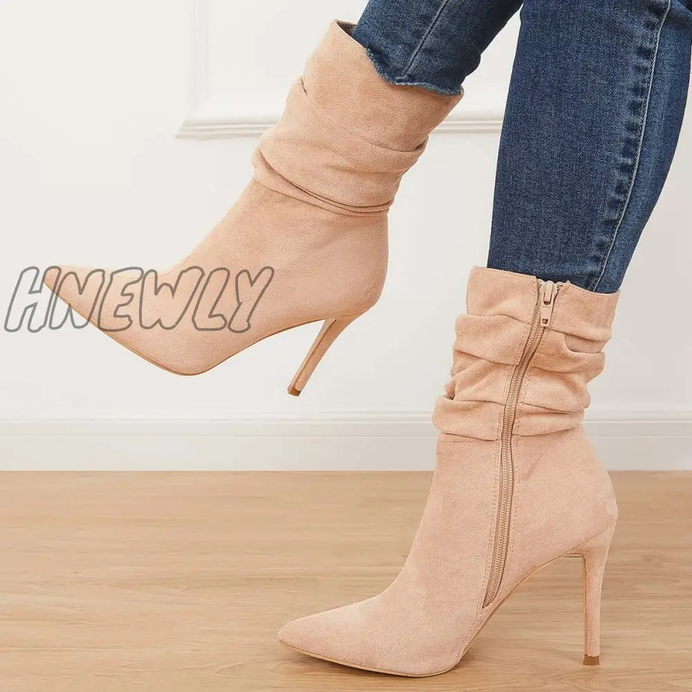 Hnewly Pointed Toe Stiletto Short Boots High Heel Ankle Sock Booties