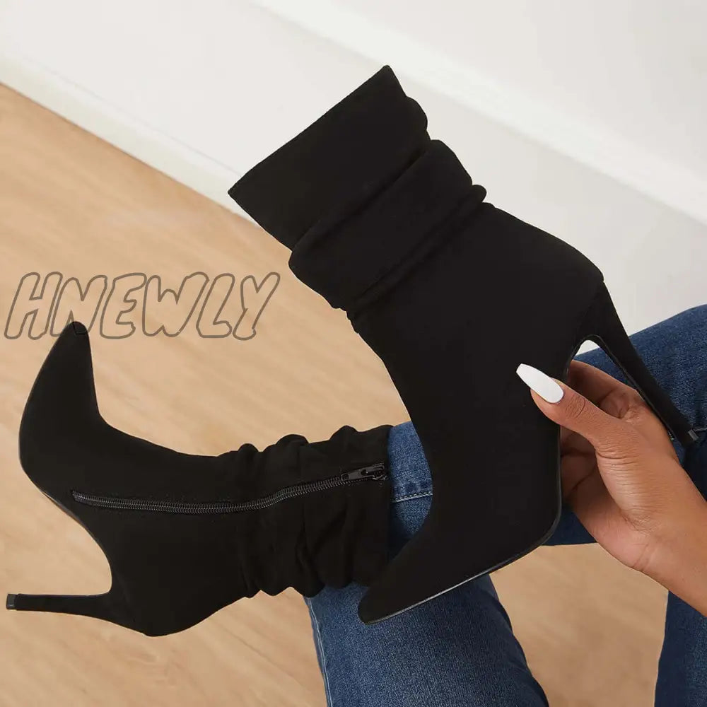 Hnewly Pointed Toe Stiletto Short Boots High Heel Ankle Sock Booties