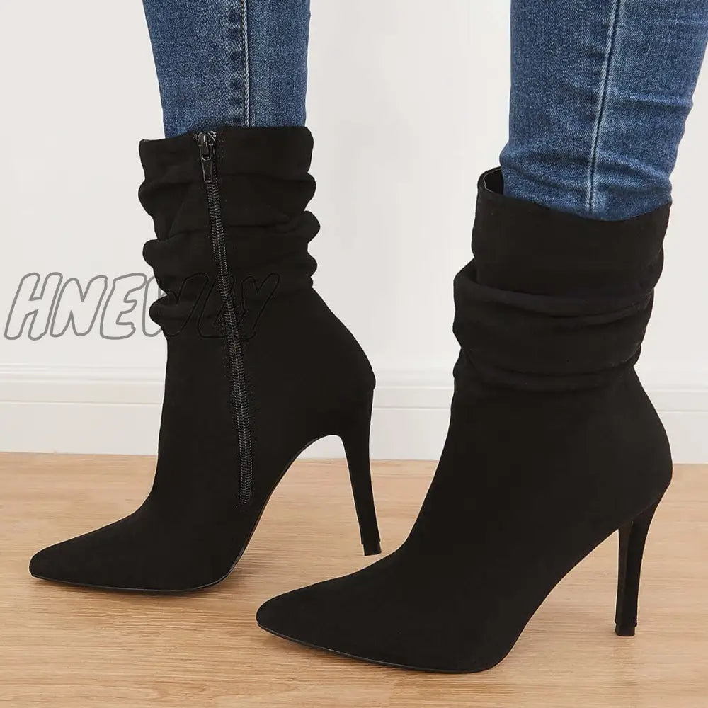 Hnewly Pointed Toe Stiletto Short Boots High Heel Ankle Sock Booties Black / 5