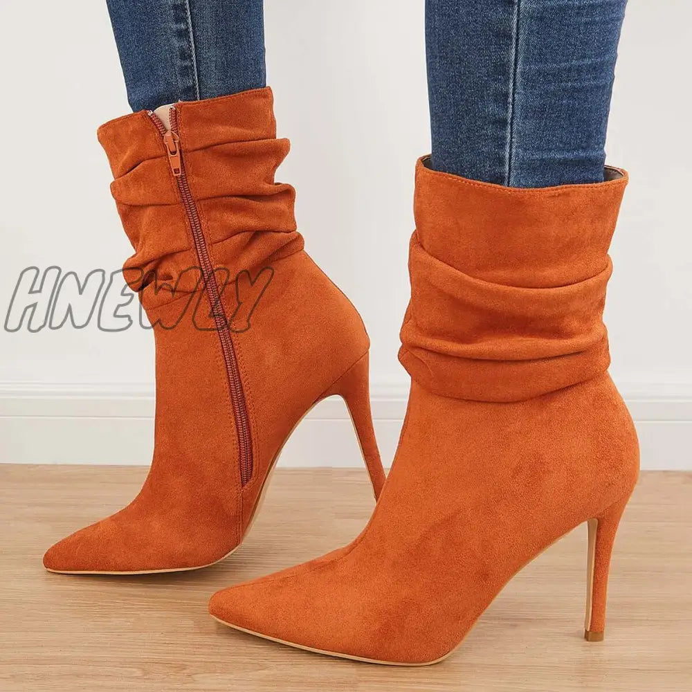 Hnewly Pointed Toe Stiletto Short Boots High Heel Ankle Sock Booties Brown / 5