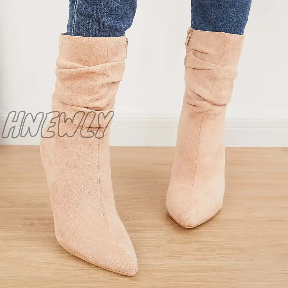 Hnewly Pointed Toe Stiletto Short Boots High Heel Ankle Sock Booties Khaki / 5