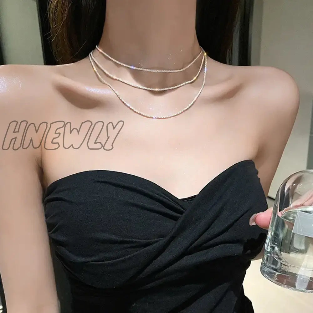 Hnewly Popular Sparkling Necklace For Women Clavicle Chain Choker Silver Color Fashion Jewelry