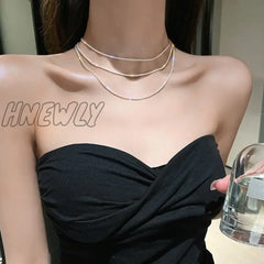 Hnewly Popular Sparkling Necklace For Women Clavicle Chain Choker Silver Color Fashion Jewelry