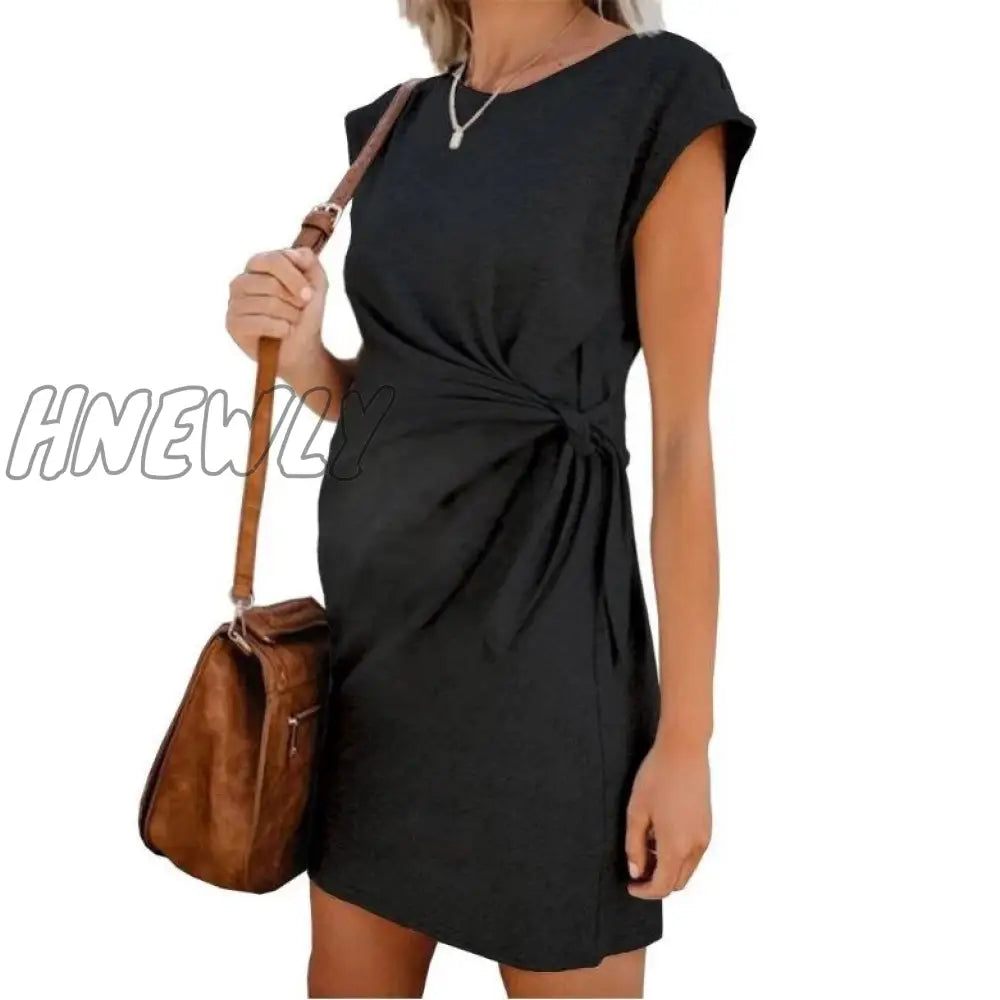 Hnewly Pregnancy Dress Popular Pure Color Tie-In Waist Pregnant Women’s Soft And Comfortable