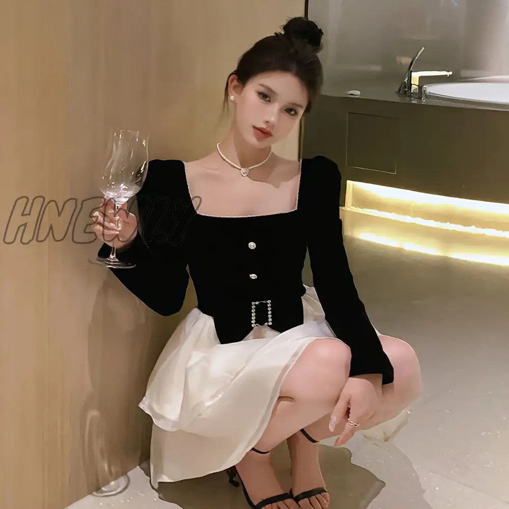 Hnewly Princess Dress Lolita Clothes Skirt Party Black Mini Long-Sleeved Luxury Elegant Design