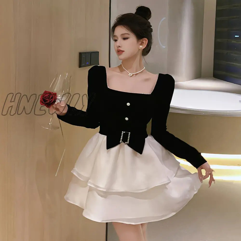 Hnewly Princess Dress Lolita Clothes Skirt Party Black Mini Long-Sleeved Luxury Elegant Design