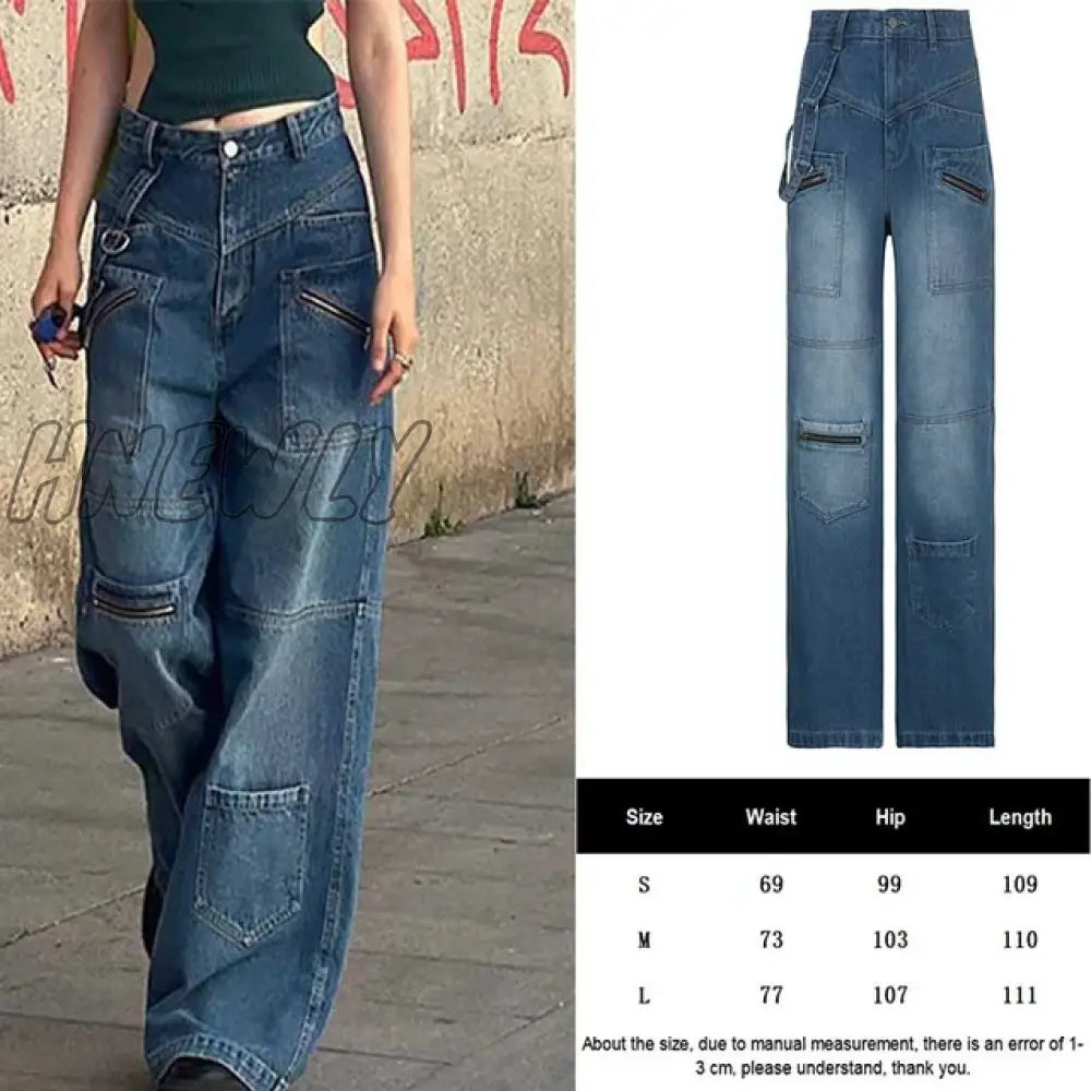 Hnewly Printed Baggy Y2K Jeans Women’s Low Waist Jeans Autumn Winter Oversize Wide Leg Pants