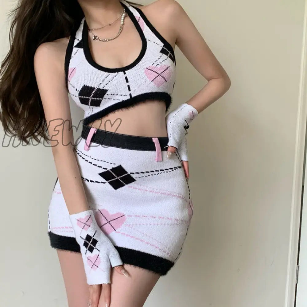 Hnewly Punk Style Sweet And Cute Knitted Skirt Women Streetwear Harajuku Sexy Slim Mini Summer Y2K