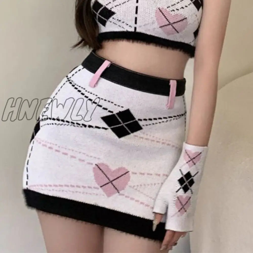 Hnewly Punk Style Sweet And Cute Knitted Skirt Women Streetwear Harajuku Sexy Slim Mini Summer Y2K