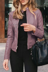 Hnewly - Purple Street Elegant Solid Patchwork Zipper Mandarin Collar Outerwear Coats Blazer &