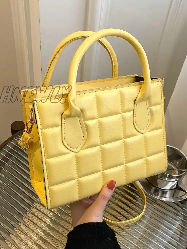 Hnewly - Quilted Pattern Double Handle Square Bag Women Satchels Yellow Women-Satchels