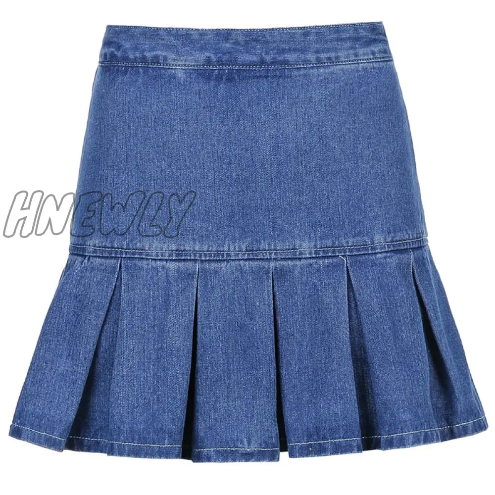 Hnewly Rapcopter Women Jeans Skirts High Waist Pleated Zipper Mini Summer New 90S Streetwear Bottom