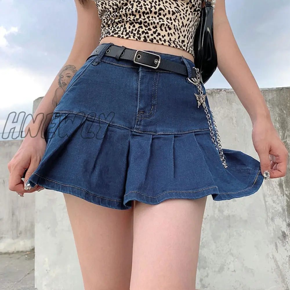 Hnewly Rapcopter Women Jeans Skirts High Waist Pleated Zipper Mini Summer New 90S Streetwear Bottom