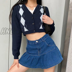 Hnewly Rapcopter Women Jeans Skirts High Waist Pleated Zipper Mini Summer New 90S Streetwear Bottom