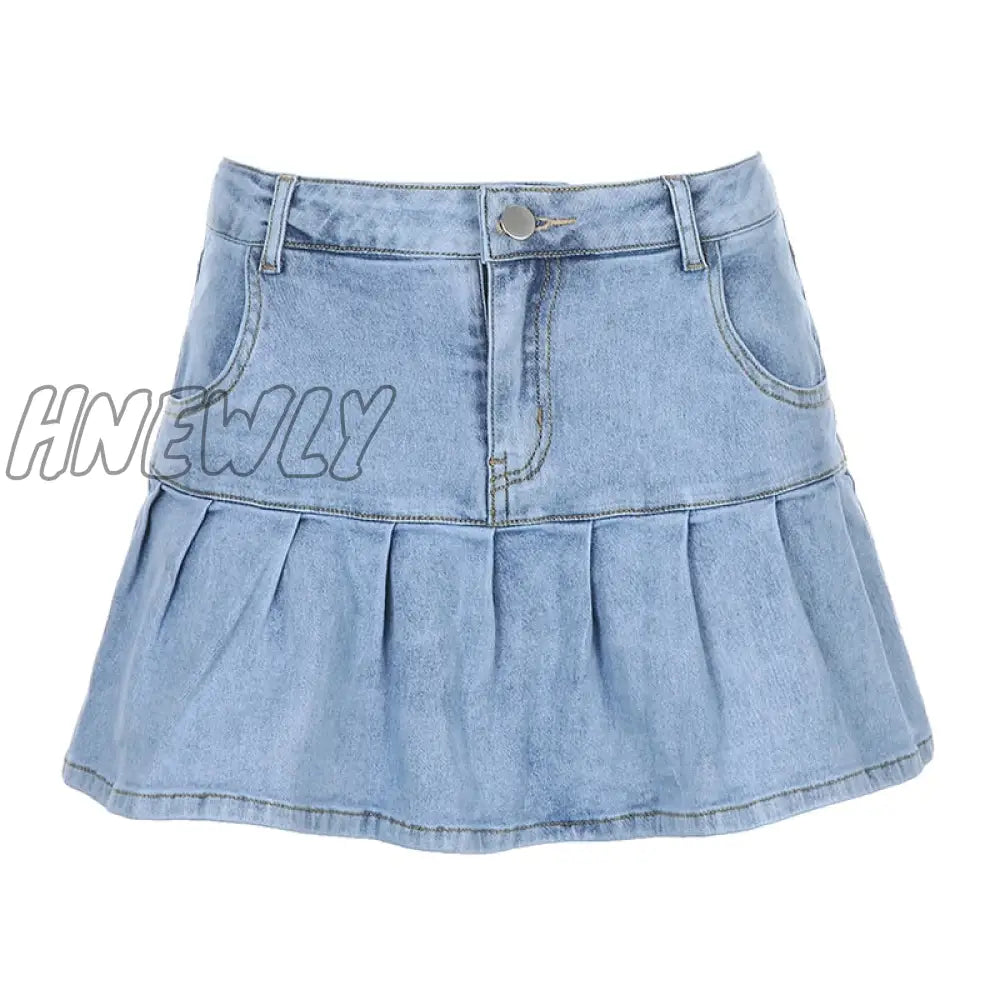 Hnewly Rapcopter Women Jeans Skirts High Waist Pleated Zipper Mini Summer New 90S Streetwear Bottom