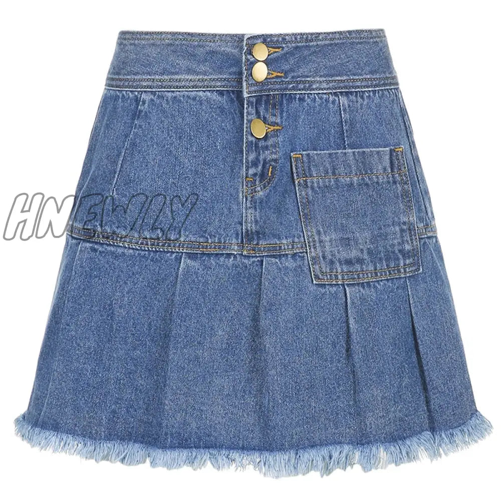 Hnewly Rapcopter Women Jeans Skirts High Waist Pleated Zipper Mini Summer New 90S Streetwear Bottom