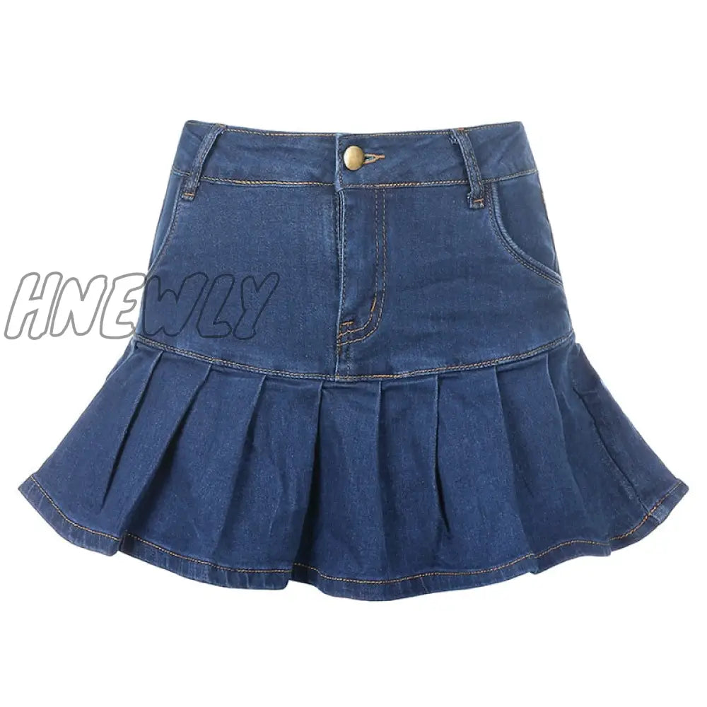 Hnewly Rapcopter Women Jeans Skirts High Waist Pleated Zipper Mini Summer New 90S Streetwear Bottom