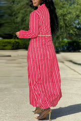 Hnewly - Red Casual Striped Print Cardigan Outerwear (Without Belt) Coats
