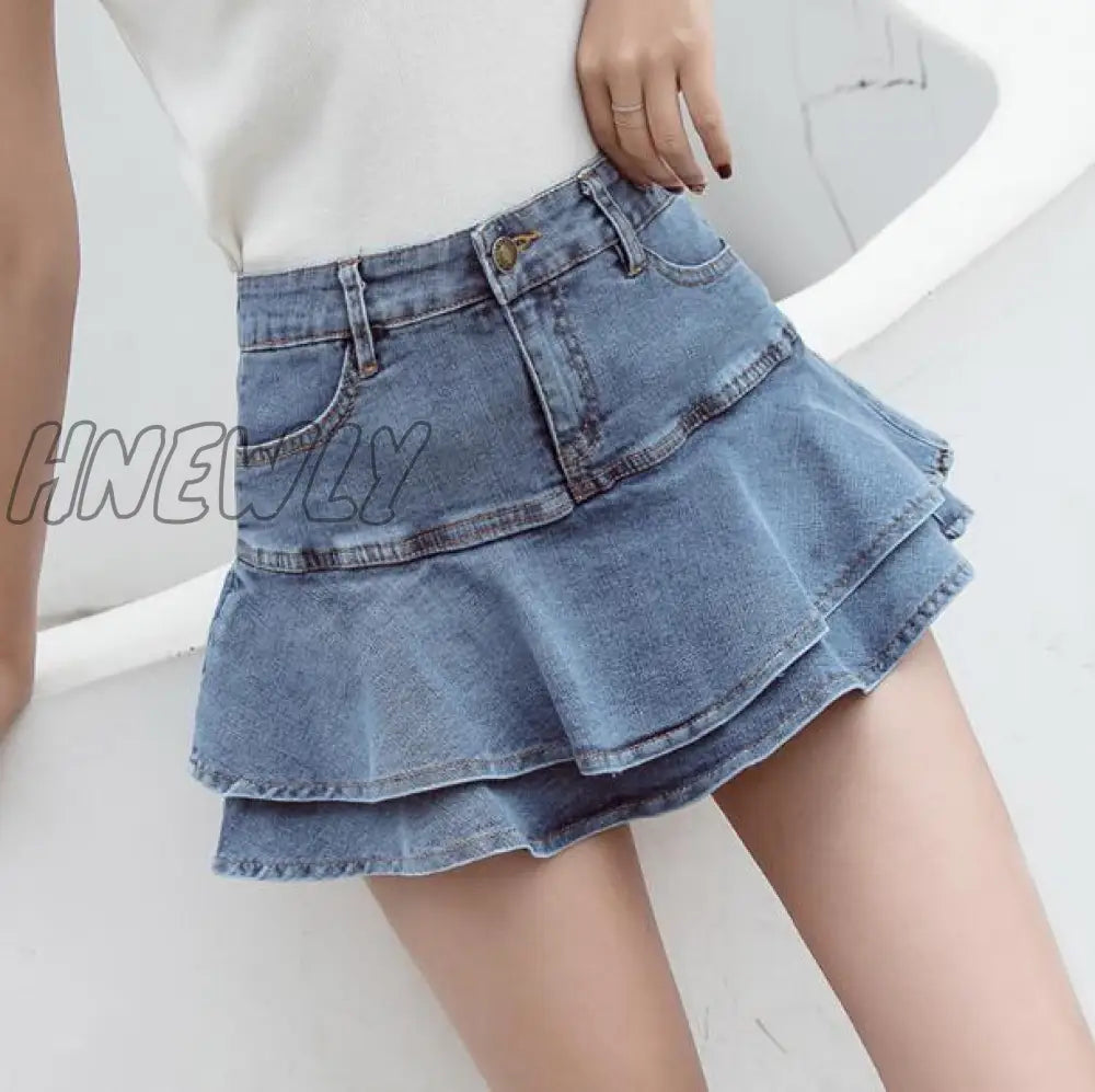Hnewly Retro Denim Shorts Skirt Women Summer Streetwear Ladies Short Skirts Jeans Casual All Match