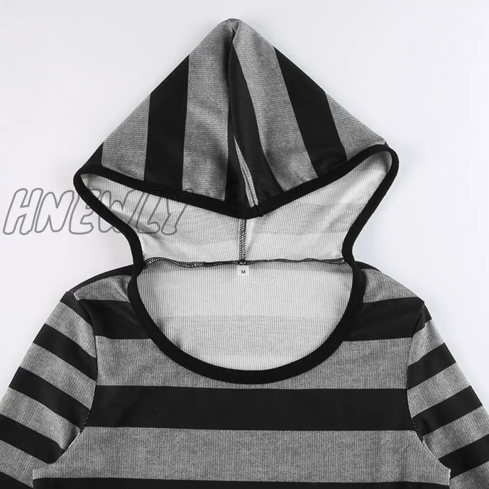 Hnewly Retro Mall Goth Grunge Sweatshirts Women Y2K Striped Print Casual Hoodies Aesthetic 2000S