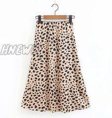 Hnewly Retro Outfits High Waist Leopard Print Satin Skirt Like Silk Summer Women Elastic Mid Long A