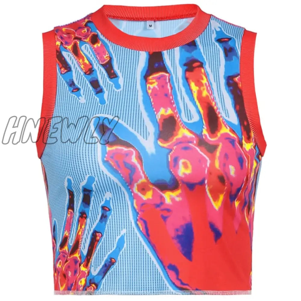 Hnewly Retro Print Patchwork T - Shirts Vintage Aesthetic Girl Techwear O Neck Short Sleeve Summer