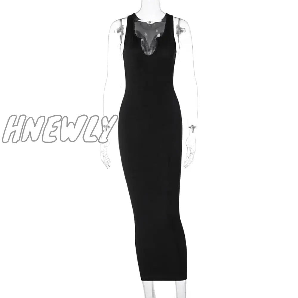 Hnewly Ribbed Knitted Stripe Women Pure Sleeveless Midi Dress V Neck Bodycon Sexy Streetwear Party