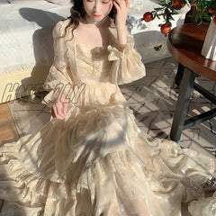 Hnewly Romantic French Court Style Dress Womens Spring Flare Sleeve High Waist Elegant Female