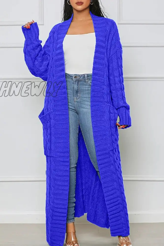 Hnewly - Rose Red Casual Street Solid Slit Cardigan Weave Outerwear Blue / S Coats