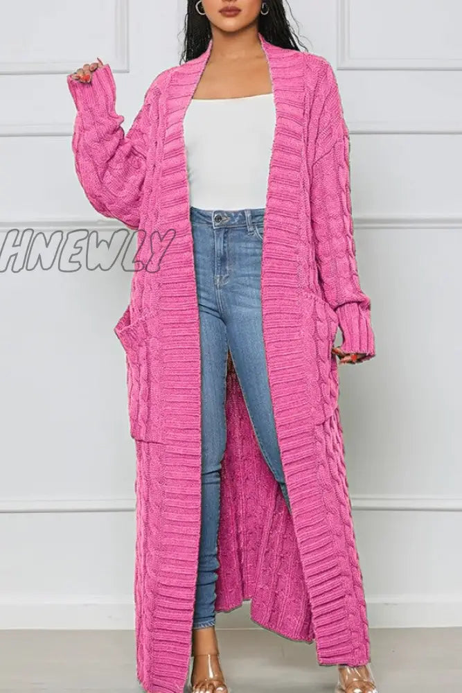 Hnewly - Rose Red Casual Street Solid Slit Cardigan Weave Outerwear Coats