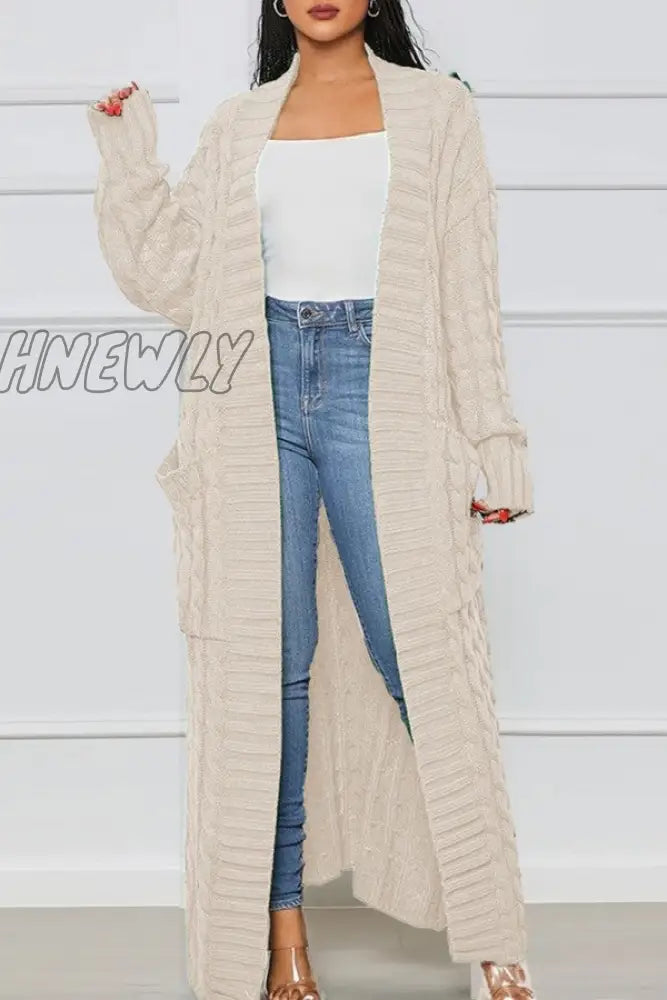 Hnewly - Rose Red Casual Street Solid Slit Cardigan Weave Outerwear Coats