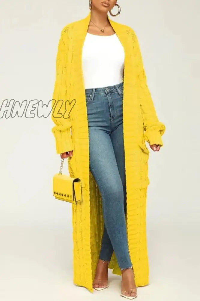 Hnewly - Rose Red Casual Street Solid Slit Cardigan Weave Outerwear Coats