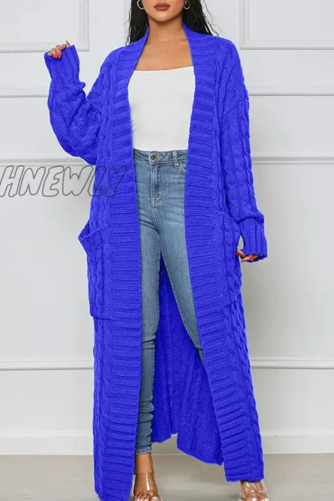 Hnewly - Rose Red Casual Street Solid Slit Cardigan Weave Outerwear Coats