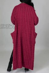 Hnewly - Rose Red Casual Street Solid Slit Cardigan Weave Outerwear Coats