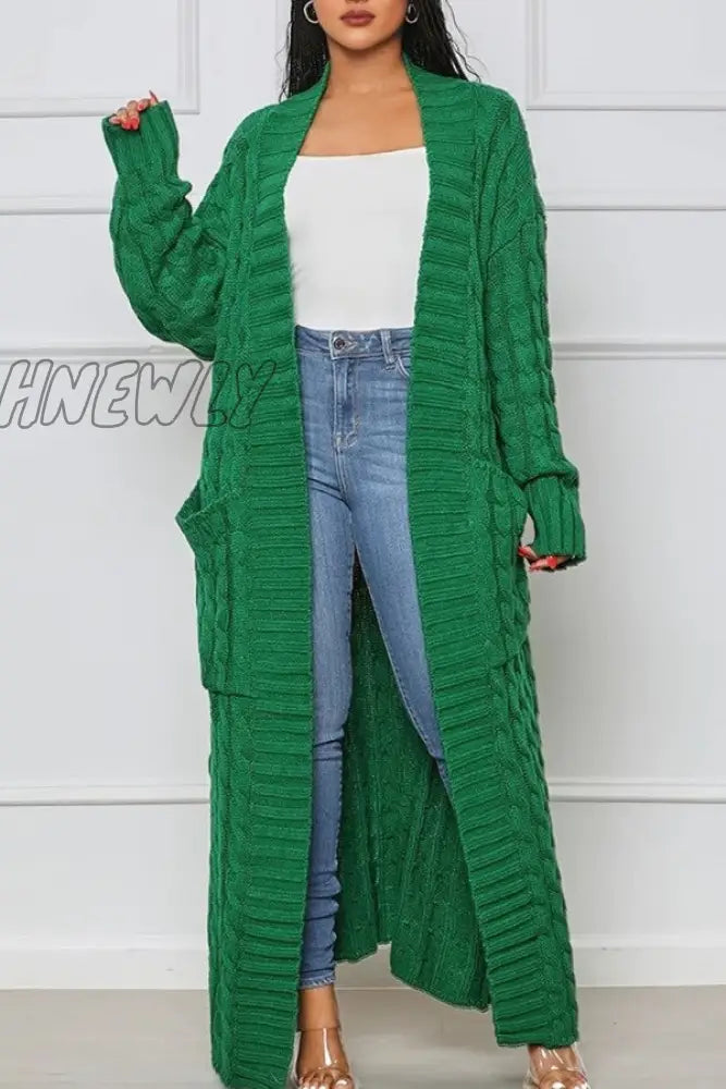 Hnewly - Rose Red Casual Street Solid Slit Cardigan Weave Outerwear Coats