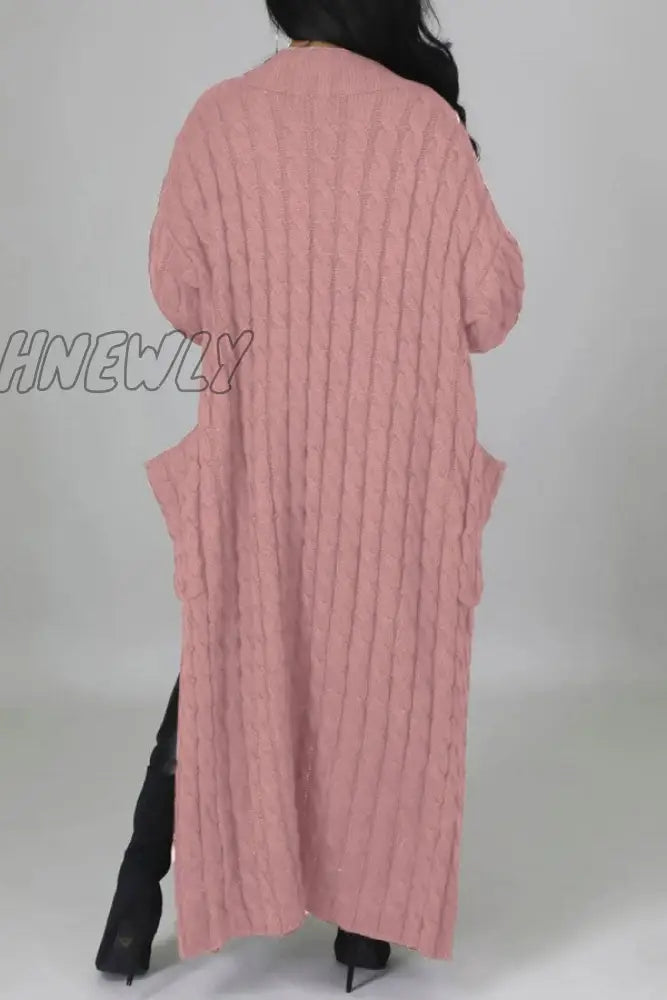 Hnewly - Rose Red Casual Street Solid Slit Cardigan Weave Outerwear Coats