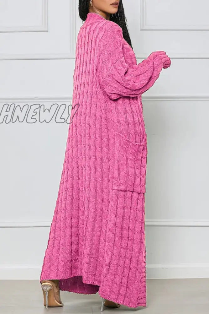 Hnewly - Rose Red Casual Street Solid Slit Cardigan Weave Outerwear Coats