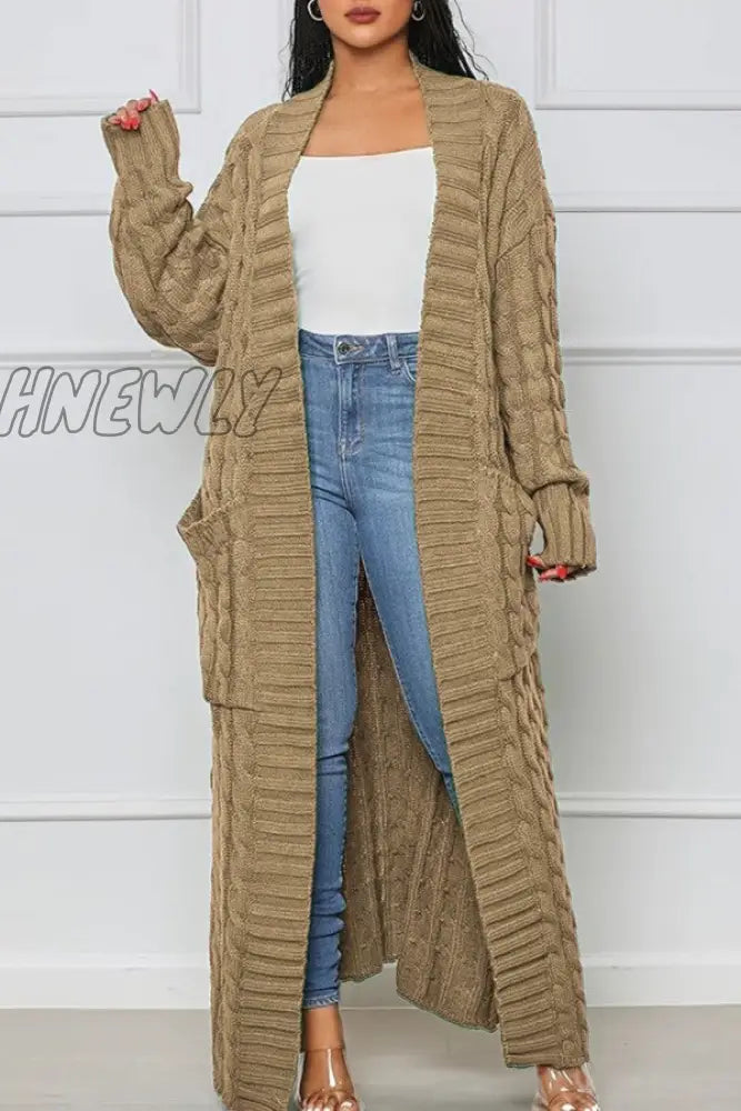 Hnewly - Rose Red Casual Street Solid Slit Cardigan Weave Outerwear Coats