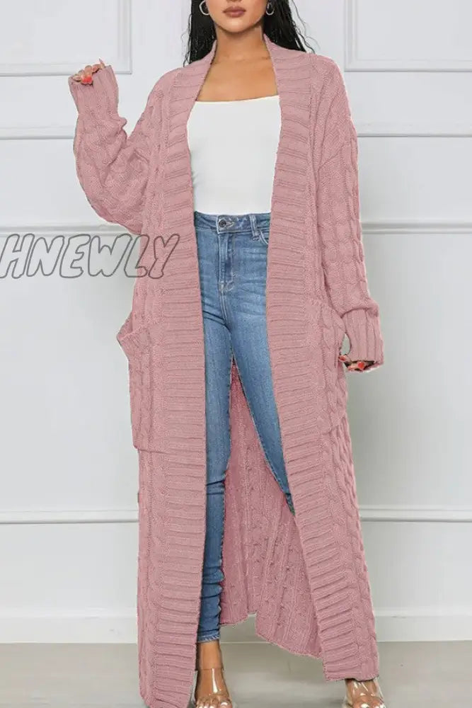 Hnewly - Rose Red Casual Street Solid Slit Cardigan Weave Outerwear Coats