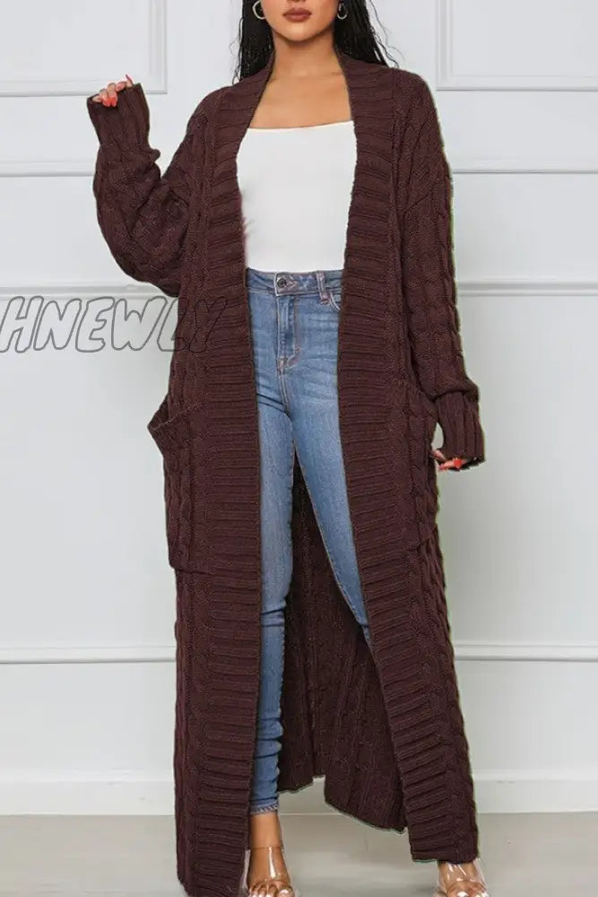 Hnewly - Rose Red Casual Street Solid Slit Cardigan Weave Outerwear Coats