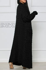 Hnewly - Rose Red Casual Street Solid Slit Cardigan Weave Outerwear Coats