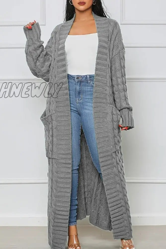 Hnewly - Rose Red Casual Street Solid Slit Cardigan Weave Outerwear Coats