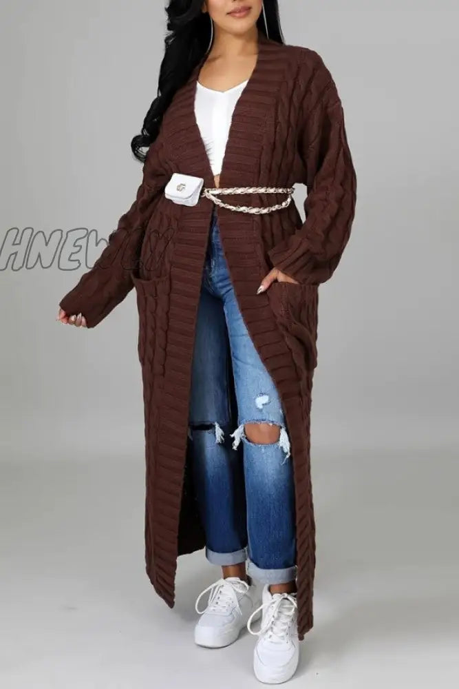 Hnewly - Rose Red Casual Street Solid Slit Cardigan Weave Outerwear Coats