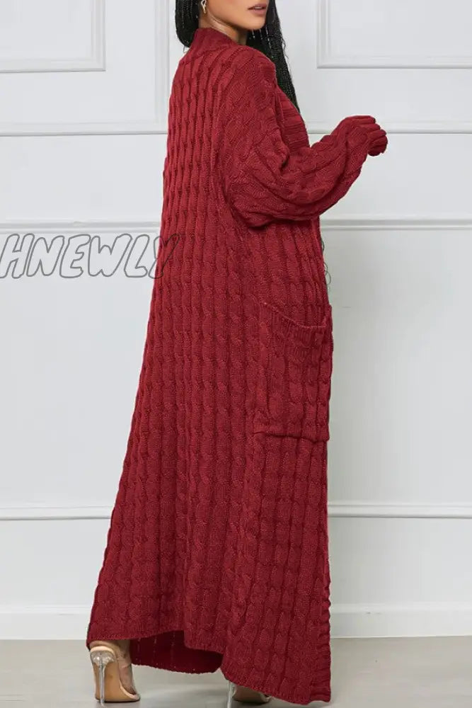 Hnewly - Rose Red Casual Street Solid Slit Cardigan Weave Outerwear Coats