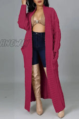 Hnewly - Rose Red Casual Street Solid Slit Cardigan Weave Outerwear Coats