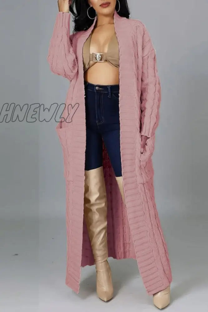 Hnewly - Rose Red Casual Street Solid Slit Cardigan Weave Outerwear Coats