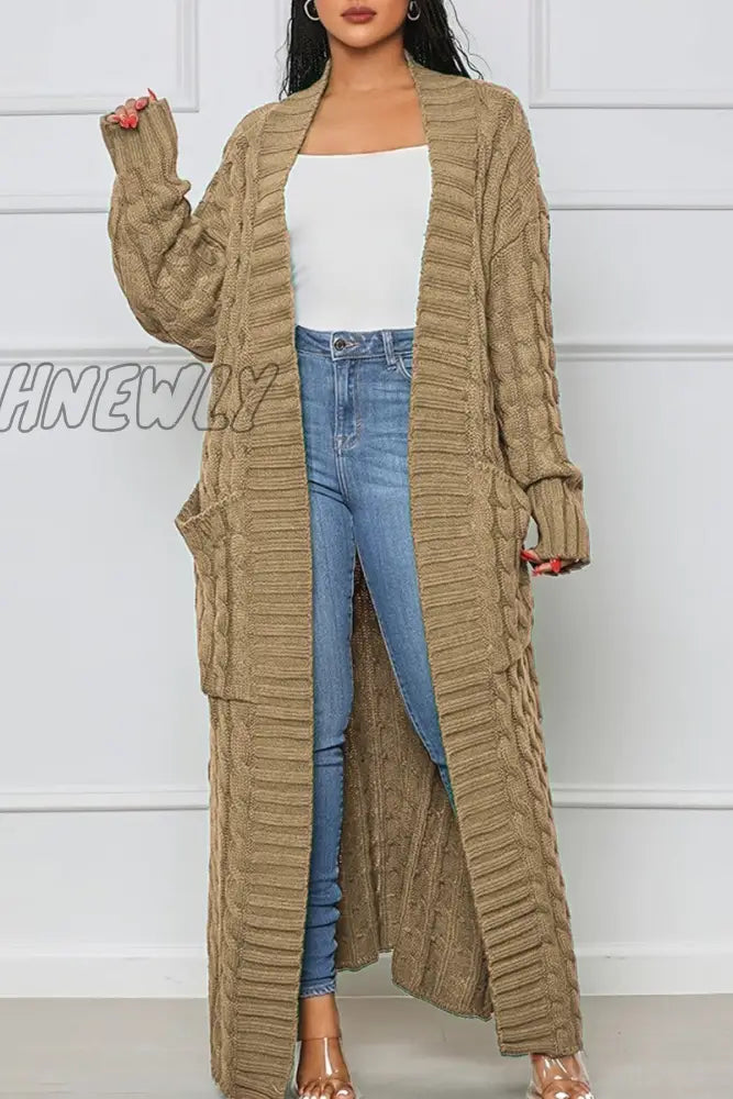 Hnewly - Rose Red Casual Street Solid Slit Cardigan Weave Outerwear Khaki / S Coats